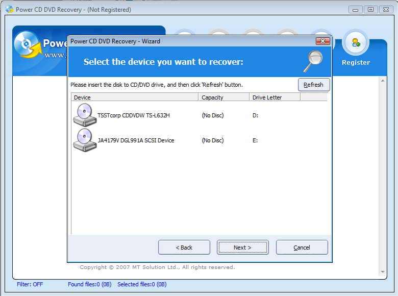 select the drive to recover