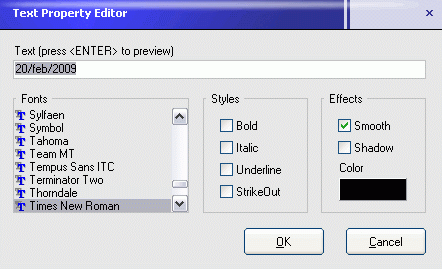 Text properties editor