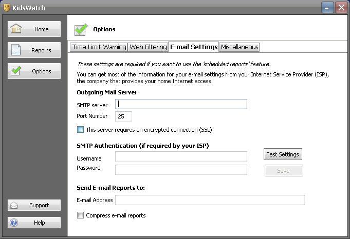 E-mail Settings Option