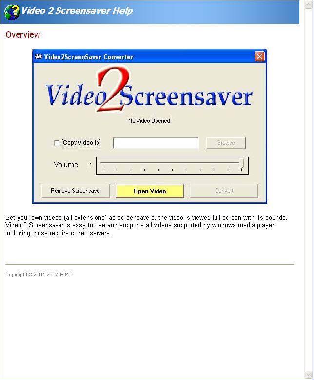 Video 2 Screensaver Converter 3.0 Help