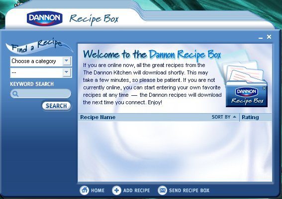  Welcome window, the program starts to download its own recipes