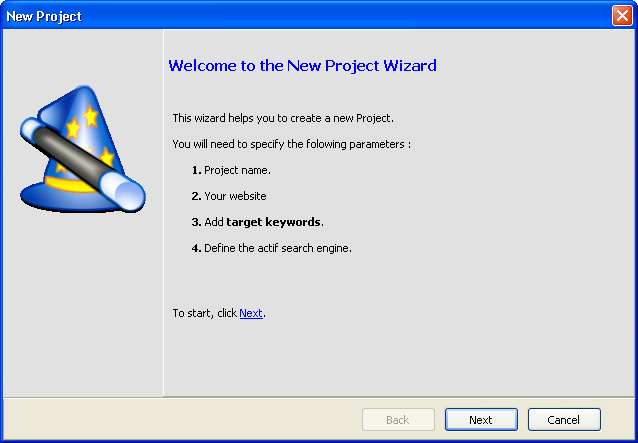 New Project Wizard Window