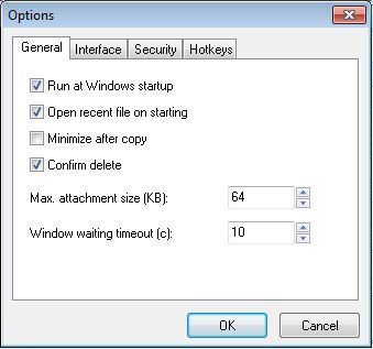 Options window