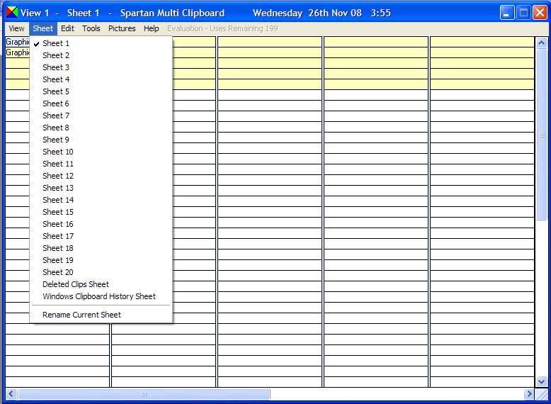 Option to view each sheet.