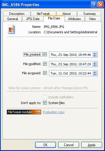 Changing the file creation and modification dates