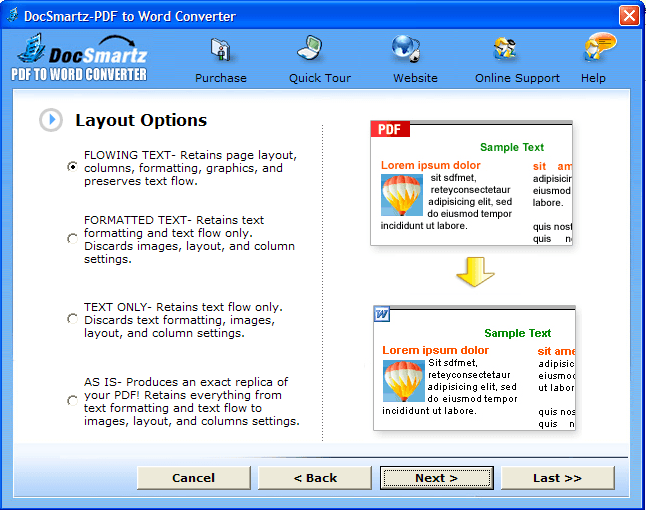 Conversion layout options.