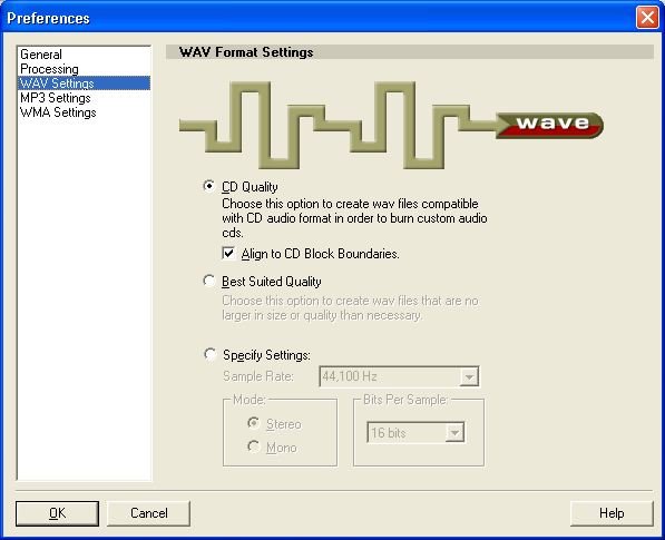 WAV Format Settings