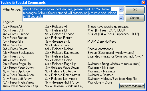 Typing and special commands