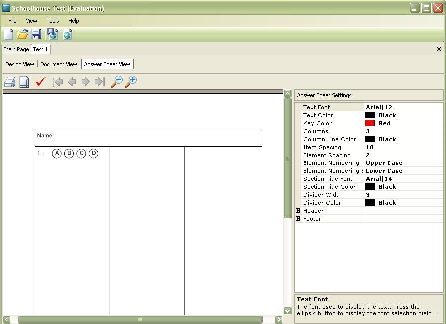 Answer sheet view