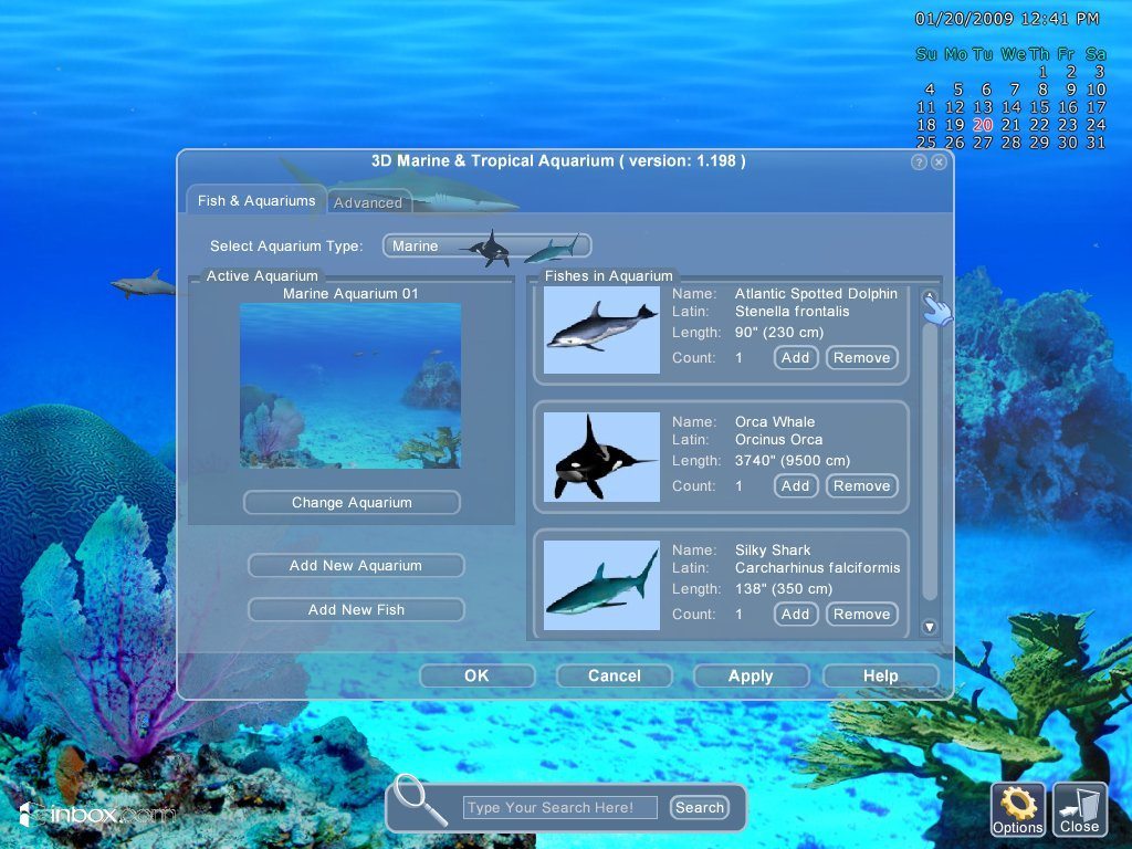 Use the basic settings options to customize your current aquarium