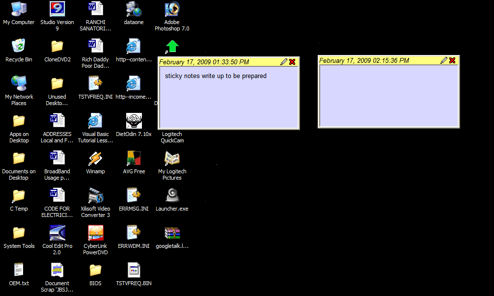 Desktop view of sticky notes