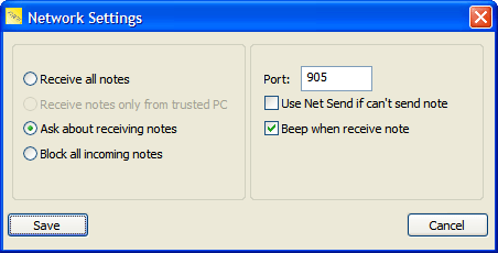 Network Settings view of sticky notes