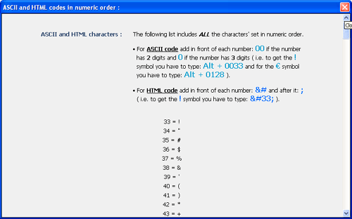 ASCII and HTML Character