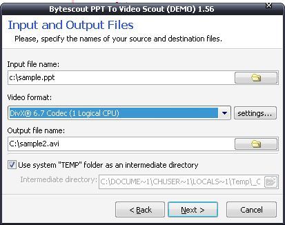 Choosing input, output and codec