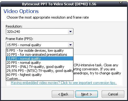 Choosing resolution and frame rate