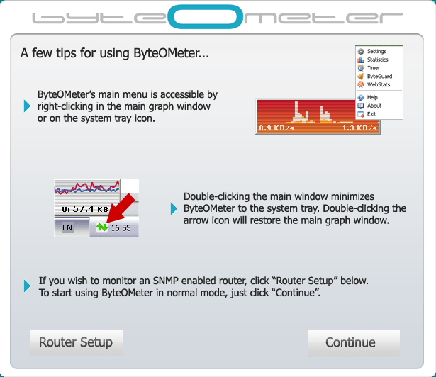 ByteOMeter Tips window