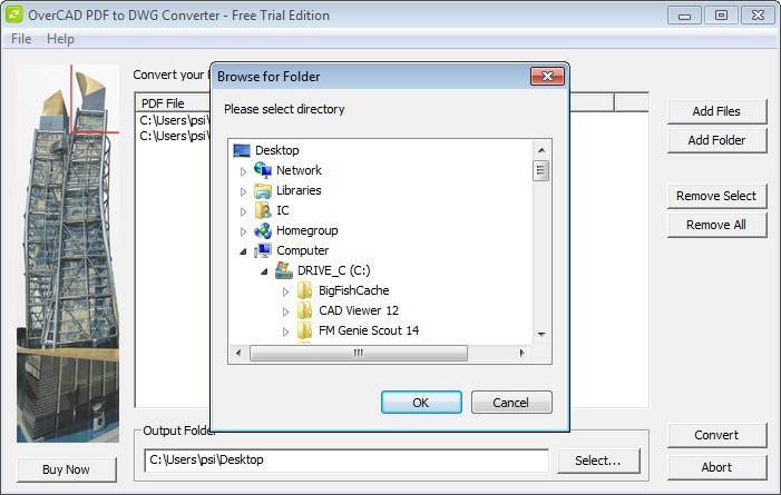Selecting Output Folder