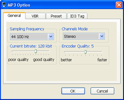 MP3 Option Window