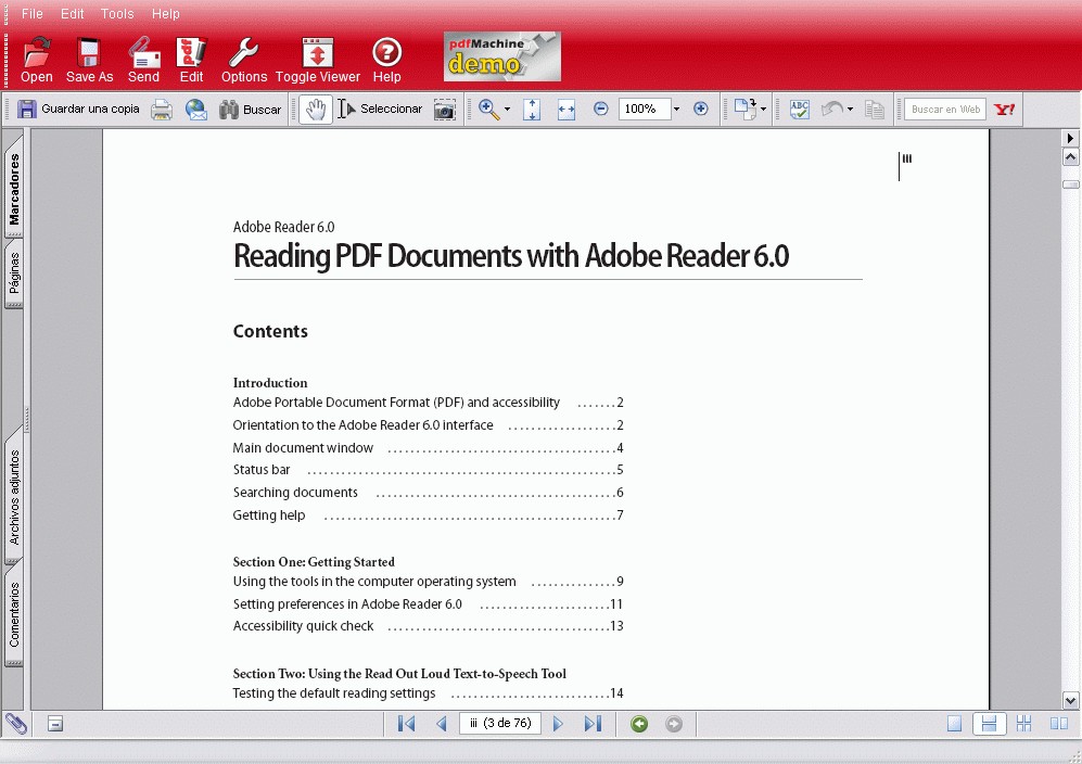 Initial window with sample file