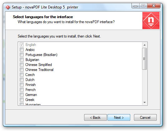 Select language for the interface