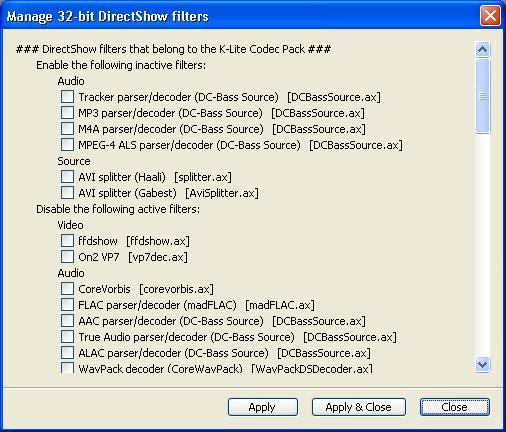 32-bit DirectShow Filters Manager