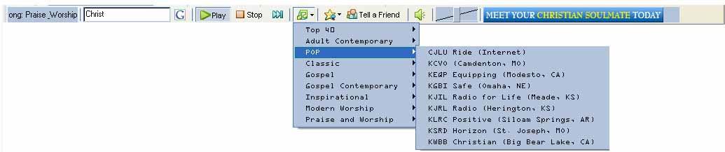 Christian Music Toolbar-Radio stations menu