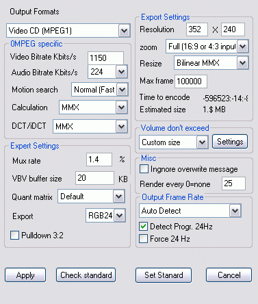 Output settings