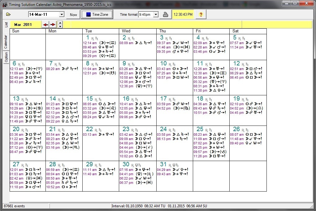 Timing Solution Calendar : Astro Phenomena