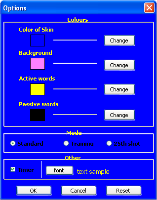 Different options for changing the skin color, font face, and more.