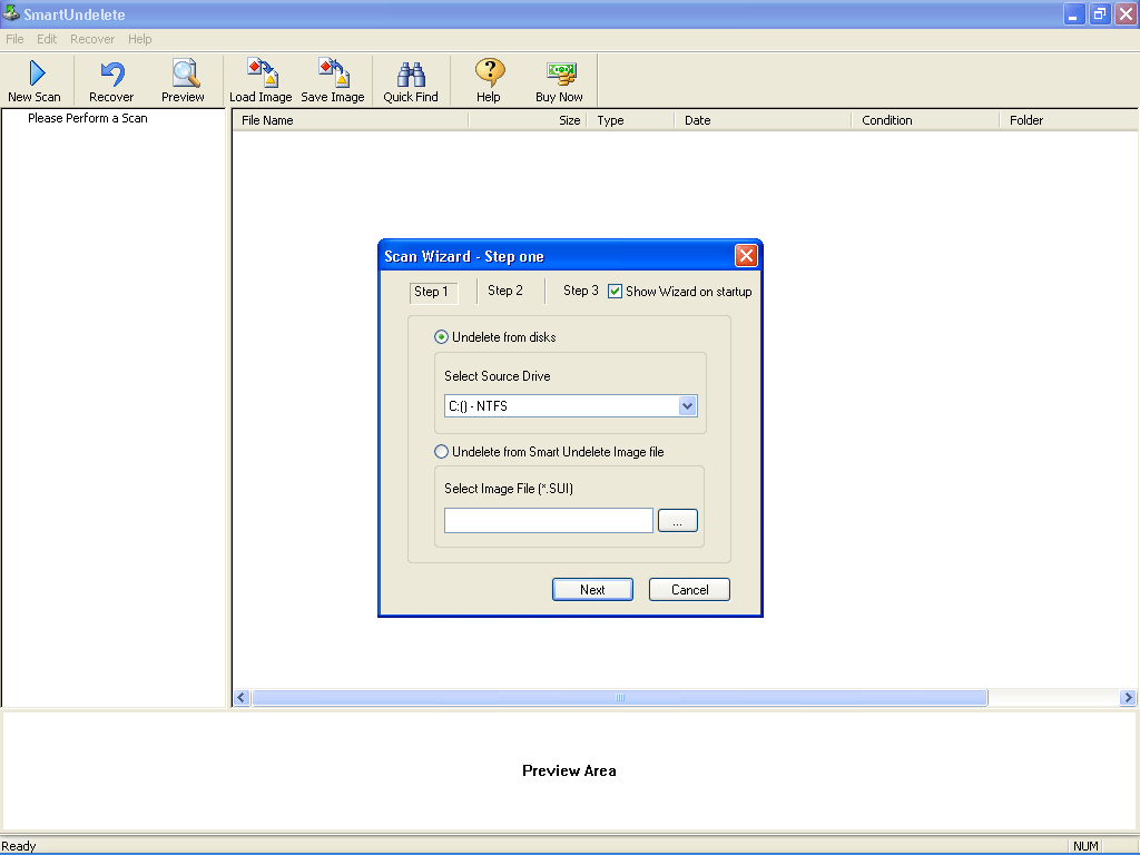 SmartUndelete scan wizard, selecting HDD