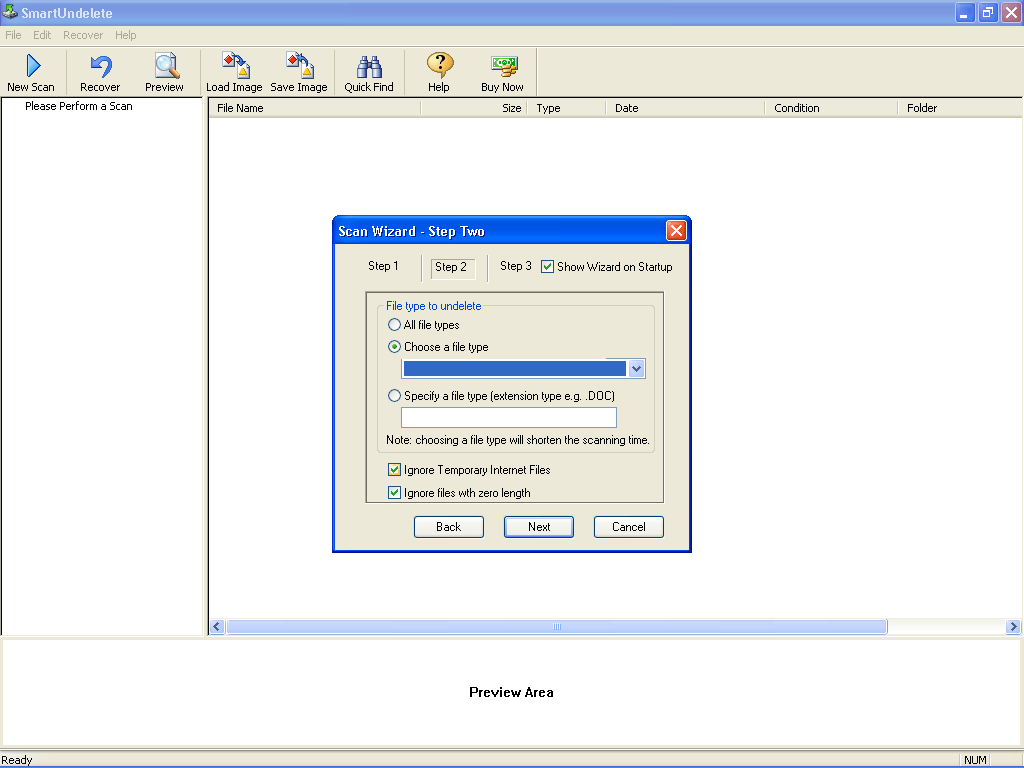 SmartUndelete scan wizard selecting file types