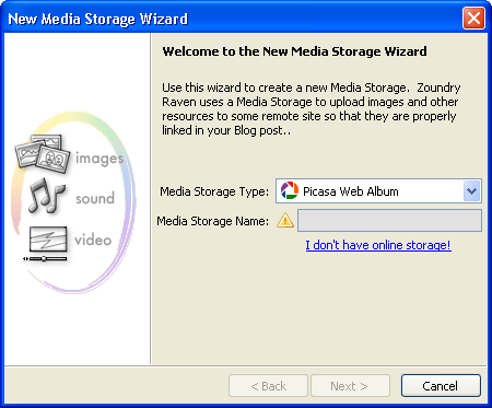 Media Storage wizard