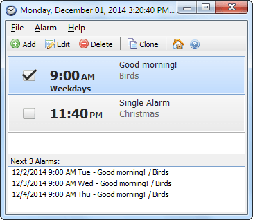 Free Alarm Clock Main Window