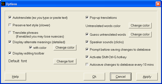 Options Window