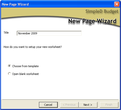 New page wizard