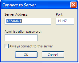 Connect to the server window
