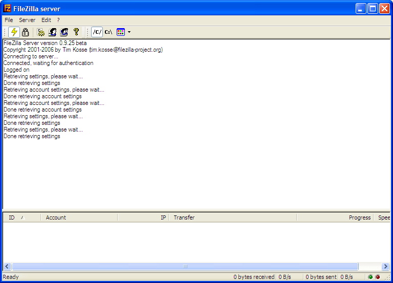 FileZilla's main window
