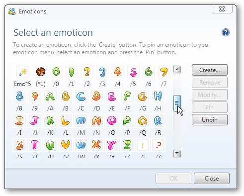 Selecting an emoticon