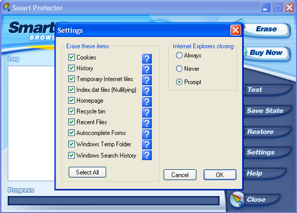 Smart Protector settings window