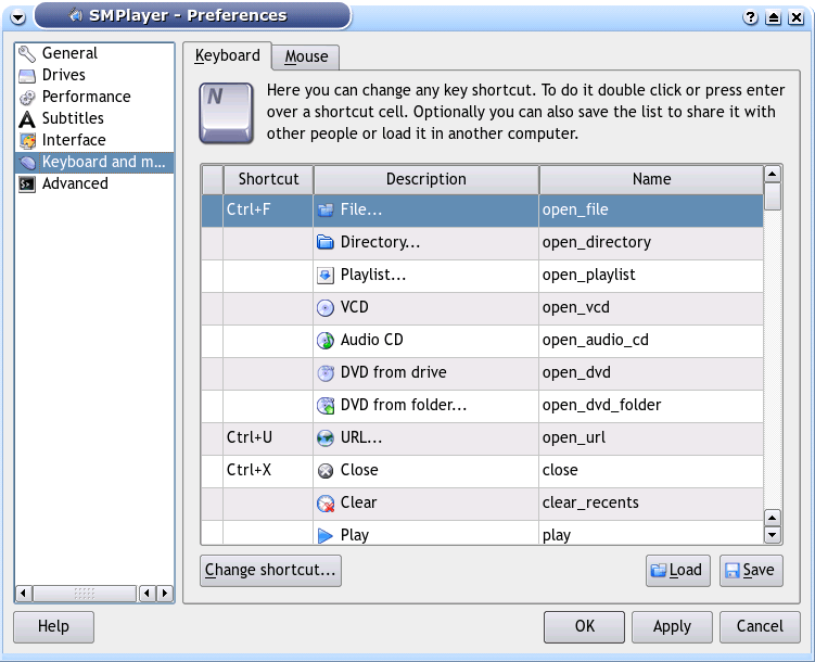 The preferences dialog