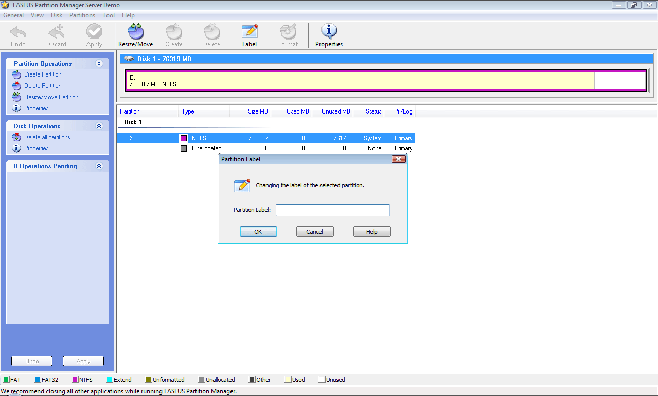 change the label of the partition