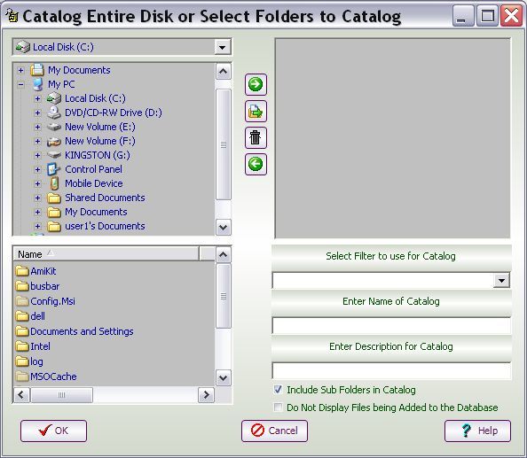 Catalog entire disk or folders