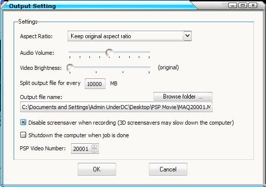 Output settings
