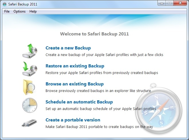 Safari Backup 2011 Main Window