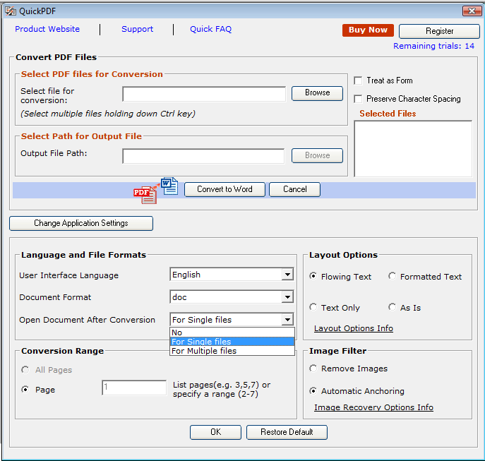 change application settings