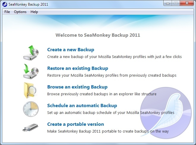 SeaMonkey Backup 2011 Main Window