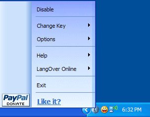 LangOver icon on the task bar.