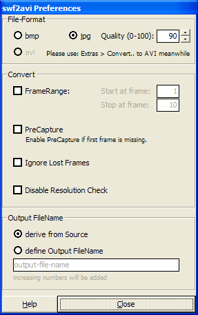 Conversion Settings Dialogue