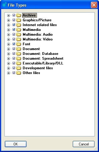 File Types window