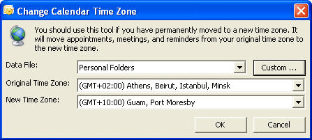 Change calendar time zone window